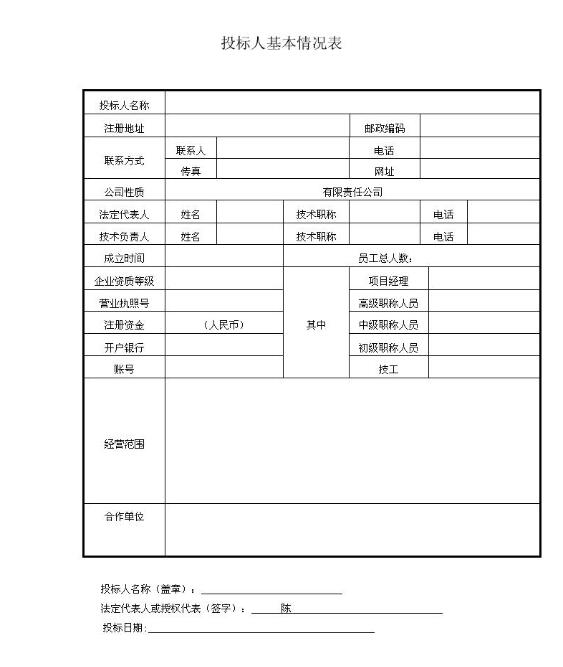 投标人基本情况表_投标人基本情况表样例范本