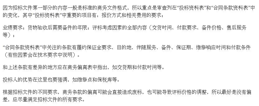 商务条款偏离表是什么意思？